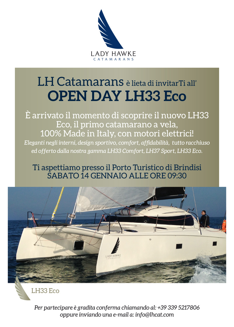 Open Day LH33 Eco - Sali a bordo e prova i nostri catamarani elettrici Lady Hawke