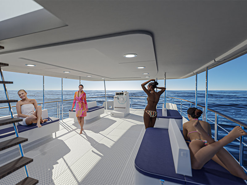 Rendering del catamarano Catmarine 43 in mare