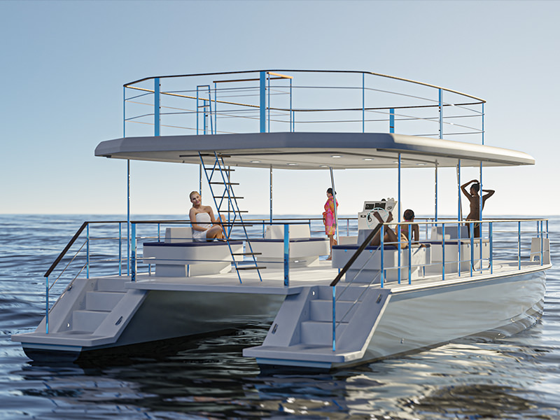 Rendering del catamarano Catmarine 43 in mare