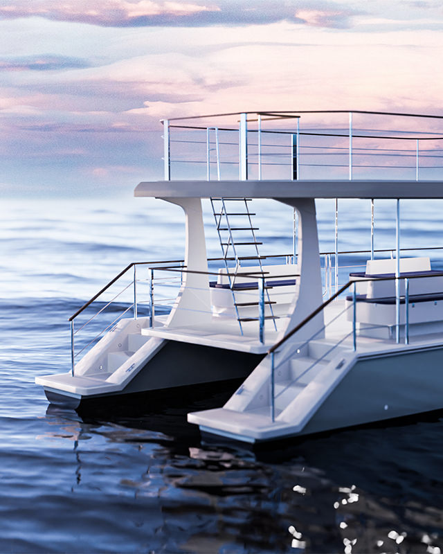 Rendering del catamarano Catmarine 43 in mare